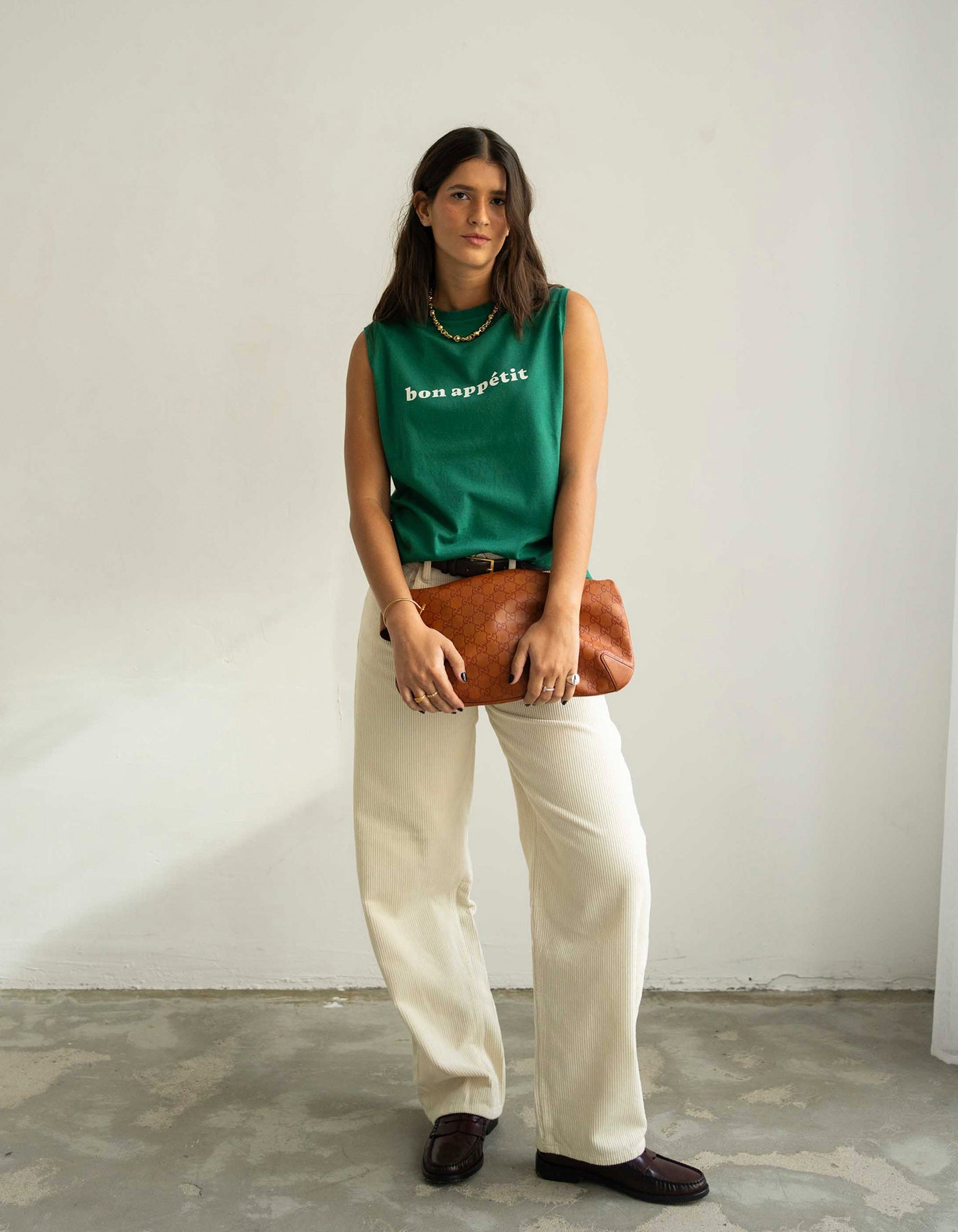 Bon Appétit Printed Green Sleeveless T-shirt - Le Mot