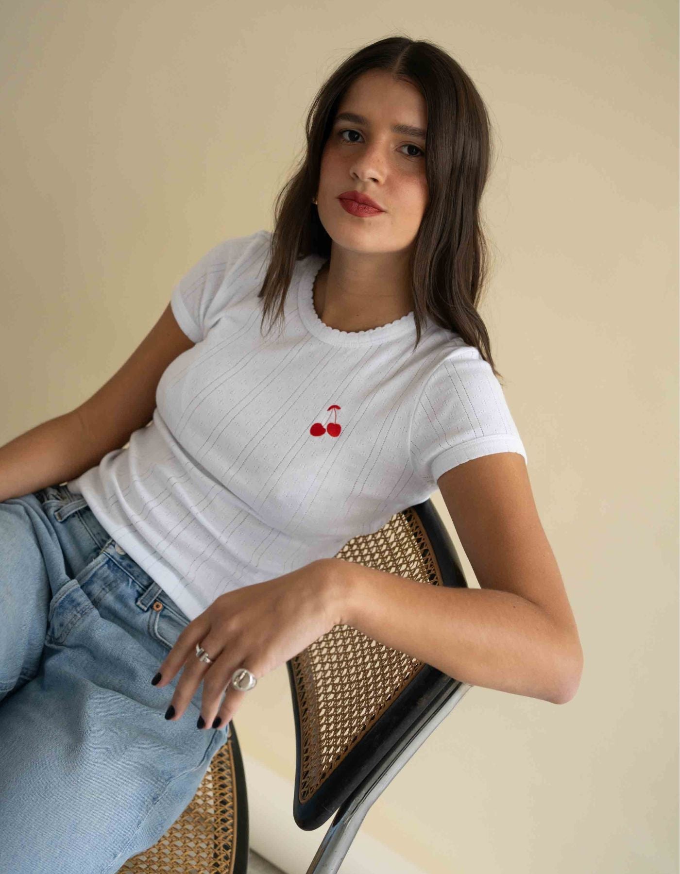 Cerise Baby Tee in Pointelle - Le Mot
