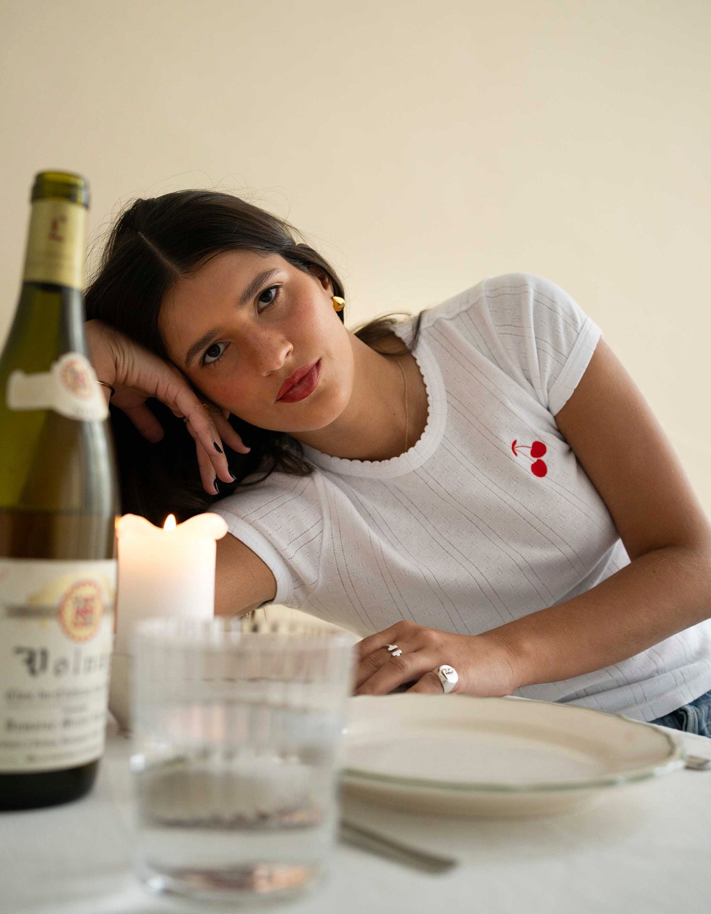 Cerise Baby Tee in Pointelle - Le Mot