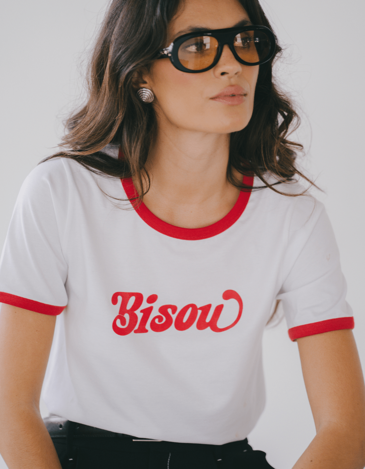 White Ringer Tee with Red Print - Le Mot