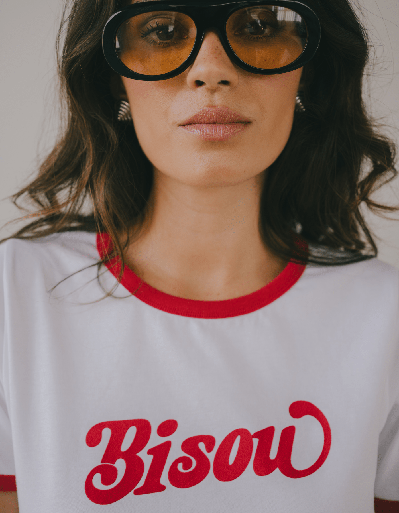 White Ringer T-shirt Bisou Red Print - Le Mot