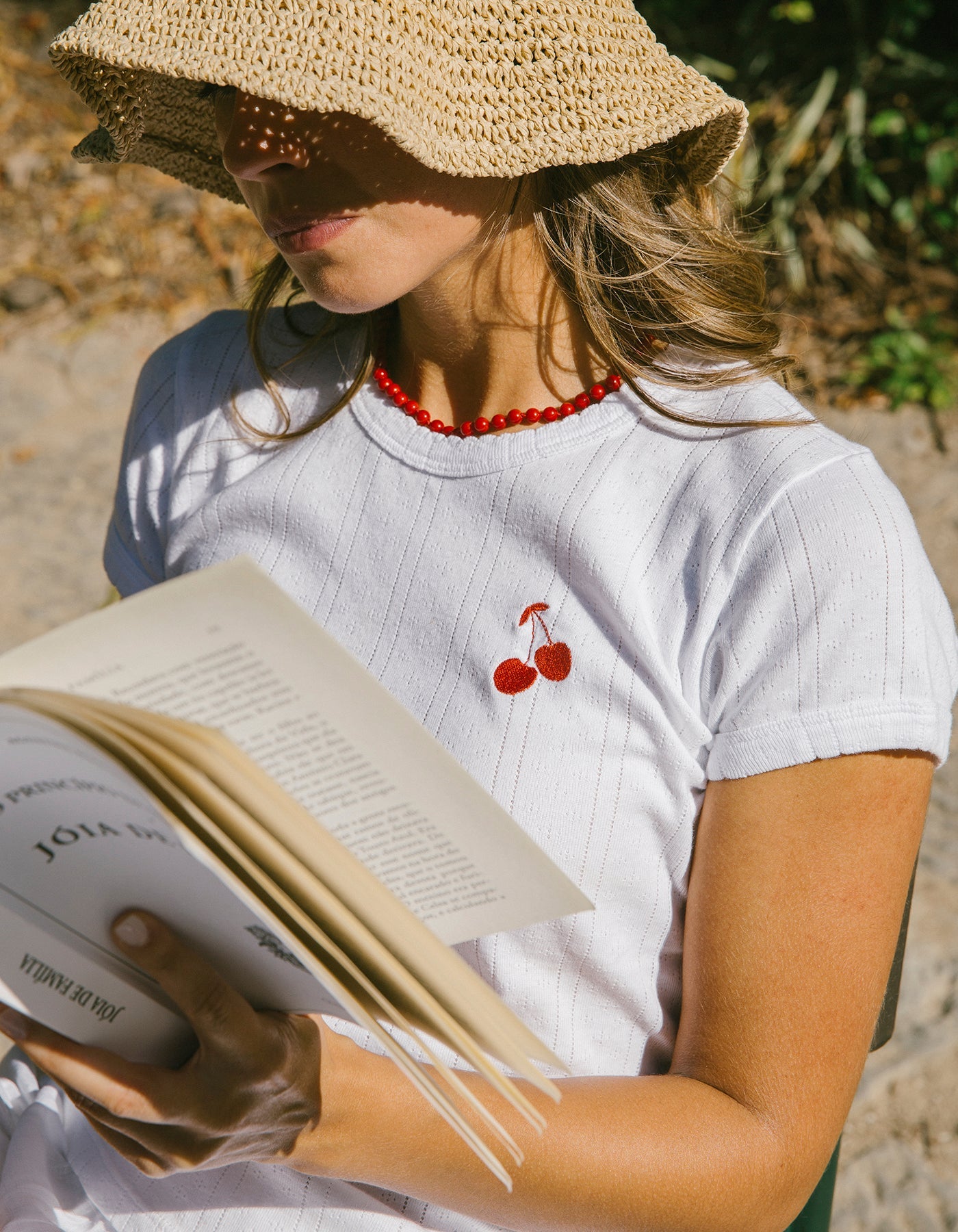 Cerise Baby Tee in Pointelle - Le Mot