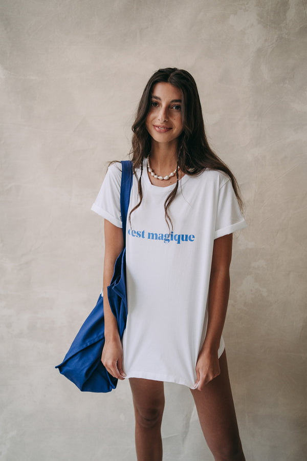 T-shirt Le Mot with print c'est magique in white cotton made in Portugal