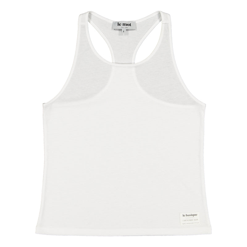 A true classic for every Summer, the white tank top in organic cotton calls out for beach days and late afternoon sunsets. Crafted in a super comfy lightweight cotton jersey, it has a high rounded neckline and a racer back has a straight silhouette for an easy fit. It's best paired with shorts, a bikini bottom and a cocktail in hand to celebrate the arrival of the warmest season.